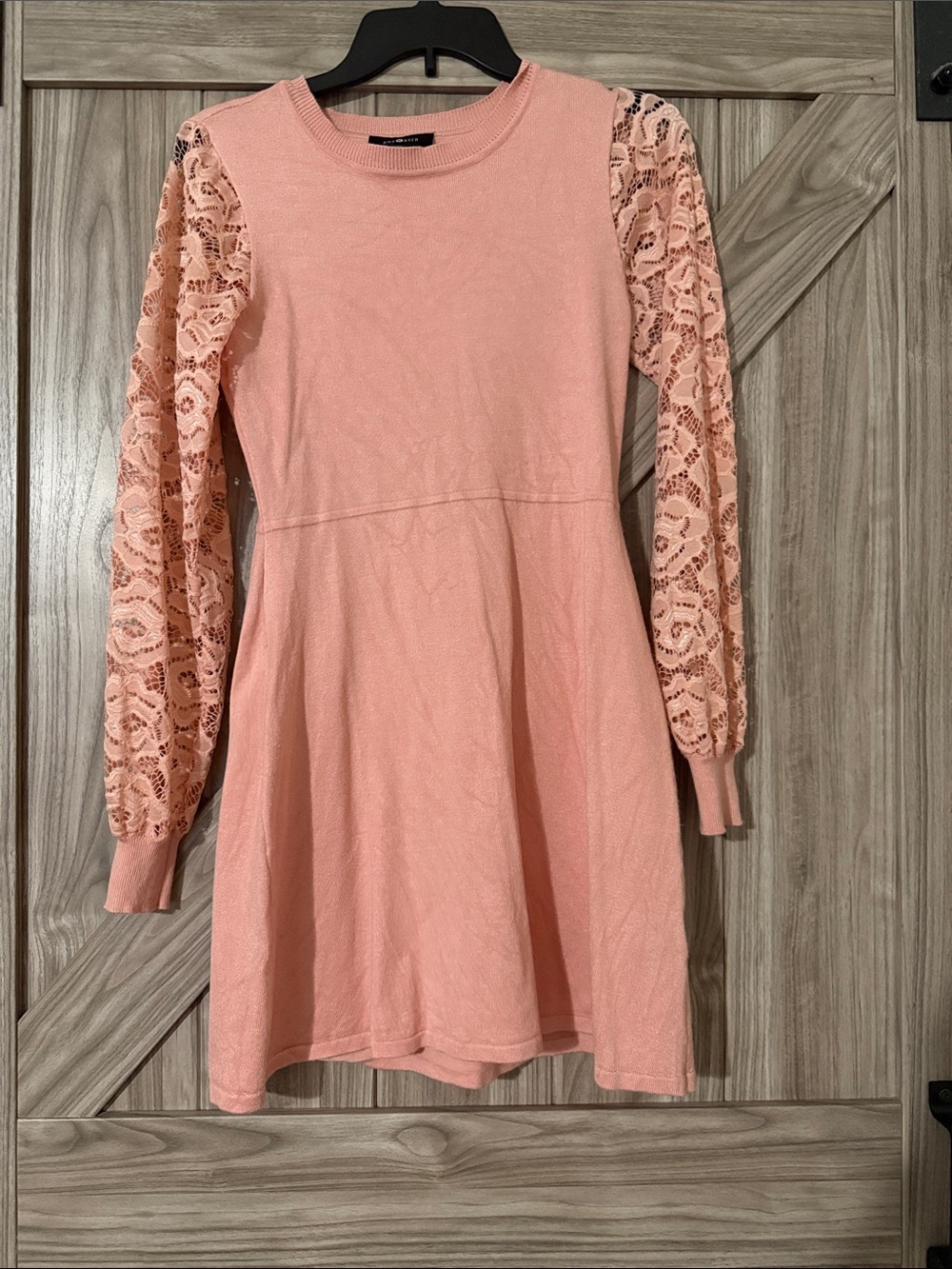 Amy Byer Peach Lace-Sleeve Knit Fit & Flare Dress